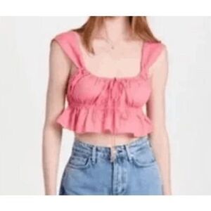 Ciao Lucia Cinetta Melon Pink Smocked Tie Bust Crop Top Women's Size XL NWT